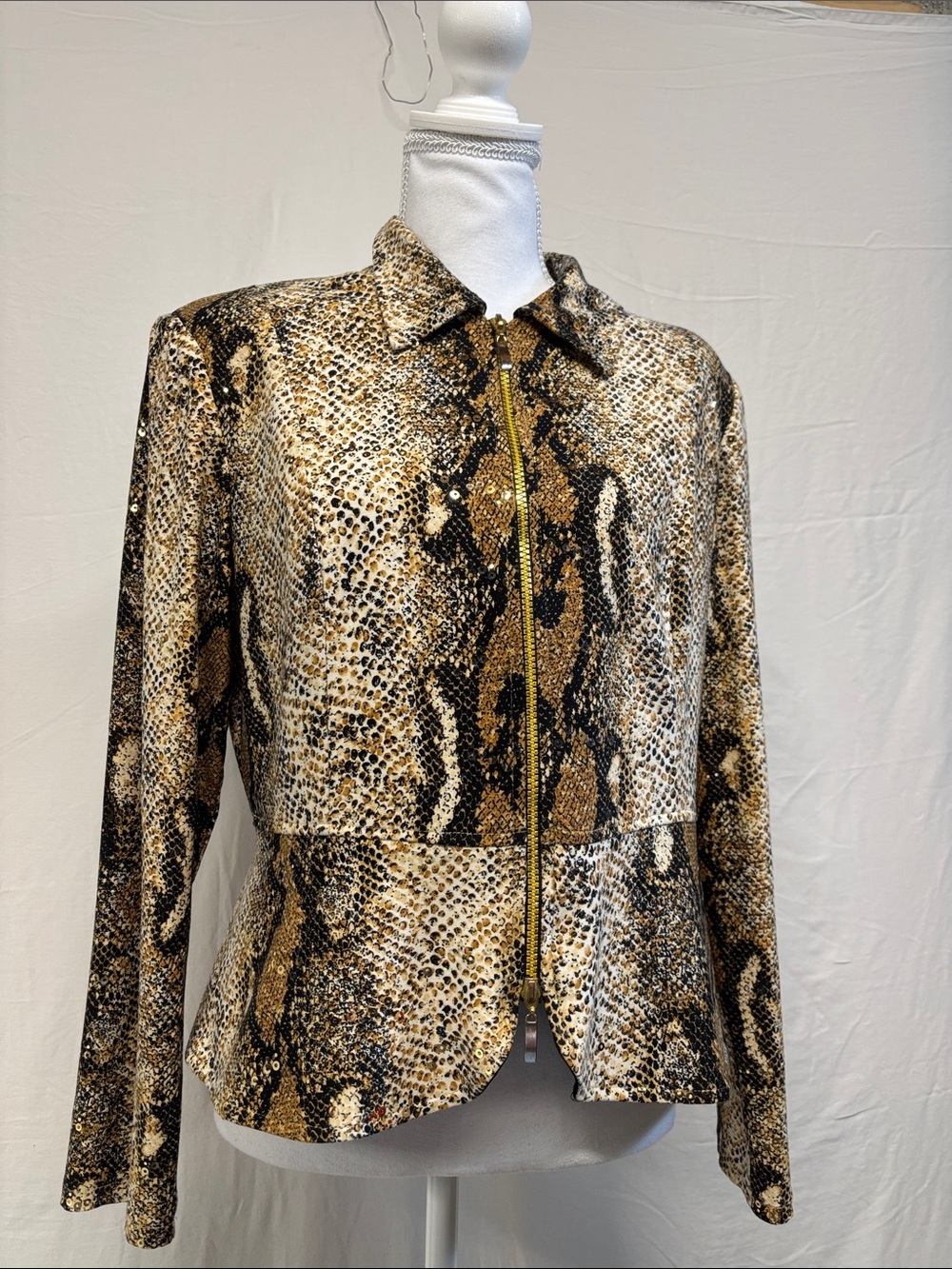 Frank Lyman Design Snake-Print Zip Jacket - Brown & Black